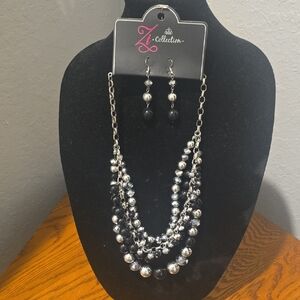 Z COLLECTION Multi-Strand Black and Silver Necklace
